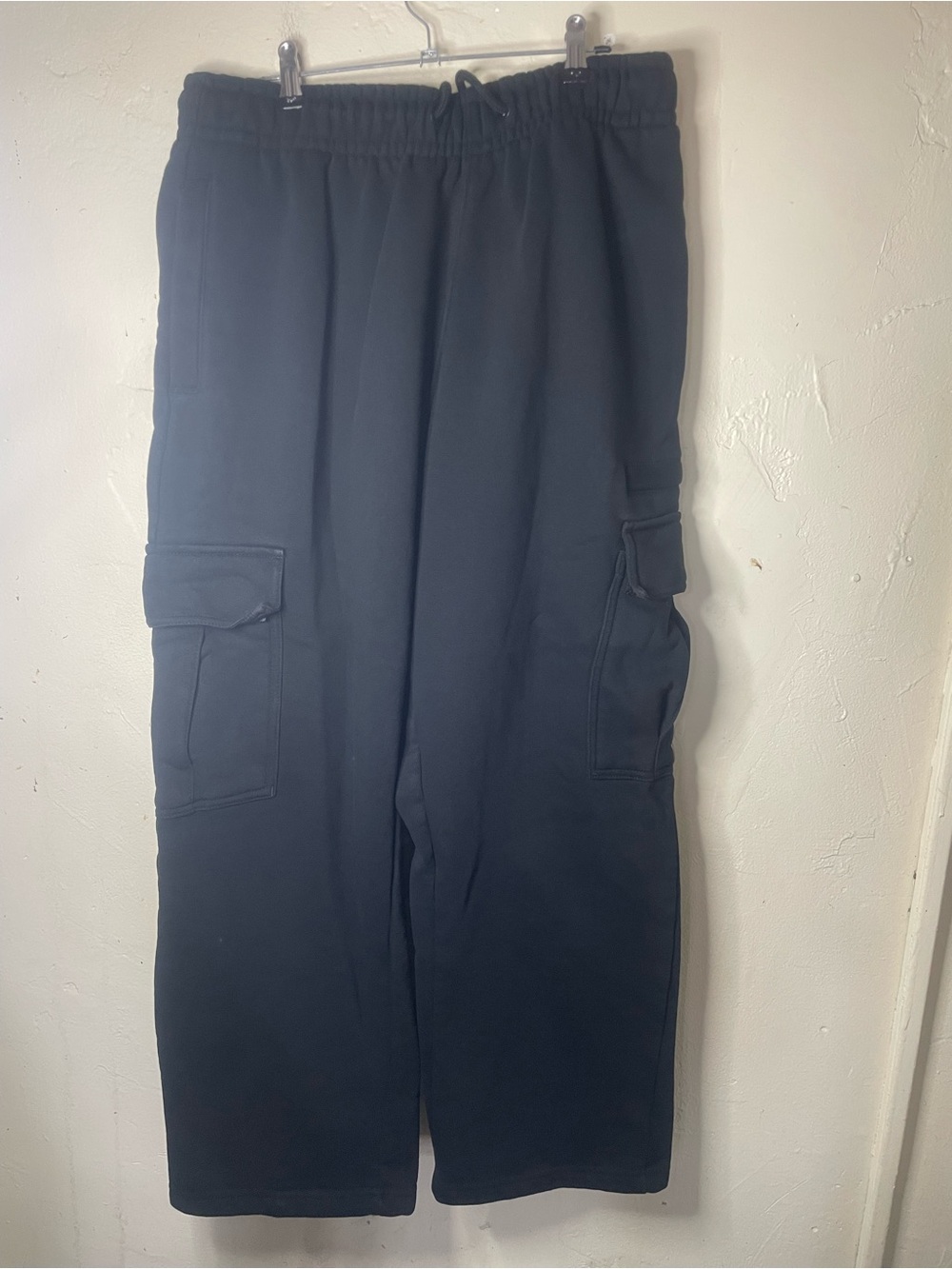 Men's Black Cargo Pants with Elastic Drawstring Waist